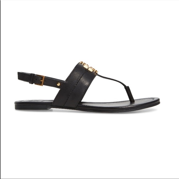 New Tory Burch Everly Leather Sandals Black - Picture 4 of 9